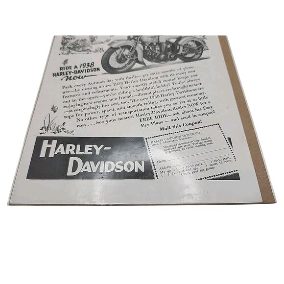 1937 Old Magazine Print Ad, Harley-Davidson Motorcycle, Get the Jump on 1938! - Picture 3 of 3